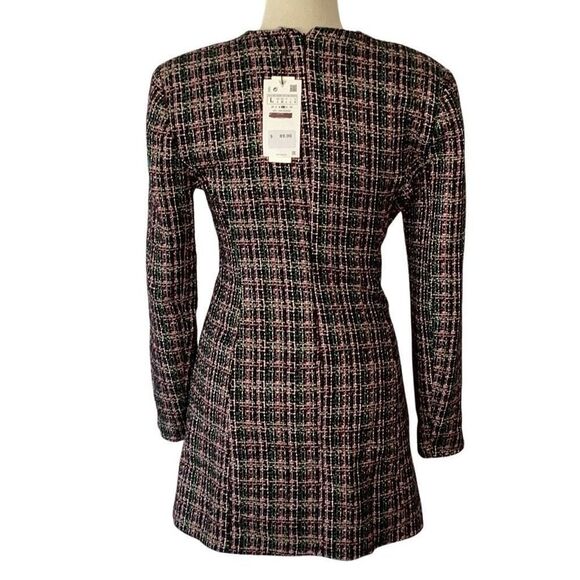 NWT Zara Tweed Textured Blazer Dress Women’s Large Lined Metallic Crystal Closur - Picture 4 of 9